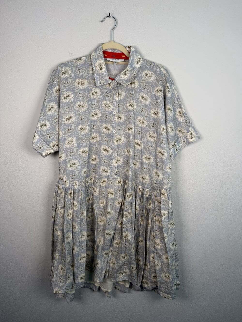 Sea NY - Tima Light Blue Floral Button-Front Shirt Dress Size Medium $385 New